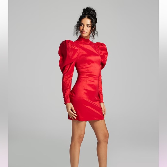 Red Puff Sleeve Mini Dress - Picture 1 of 4